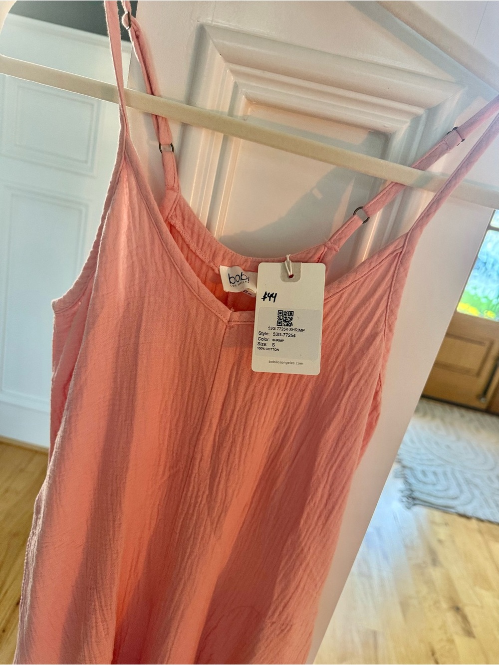 Bobi Coral Pink Crinkled Spaghetti Strap Cami Dress NWT Small